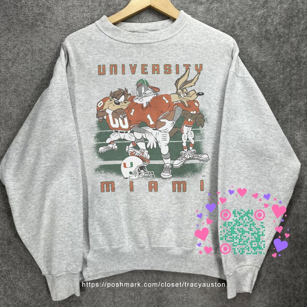 Vintage 90s University Of Miami Hurricanes Looney Tunes Football Sweatshirt
